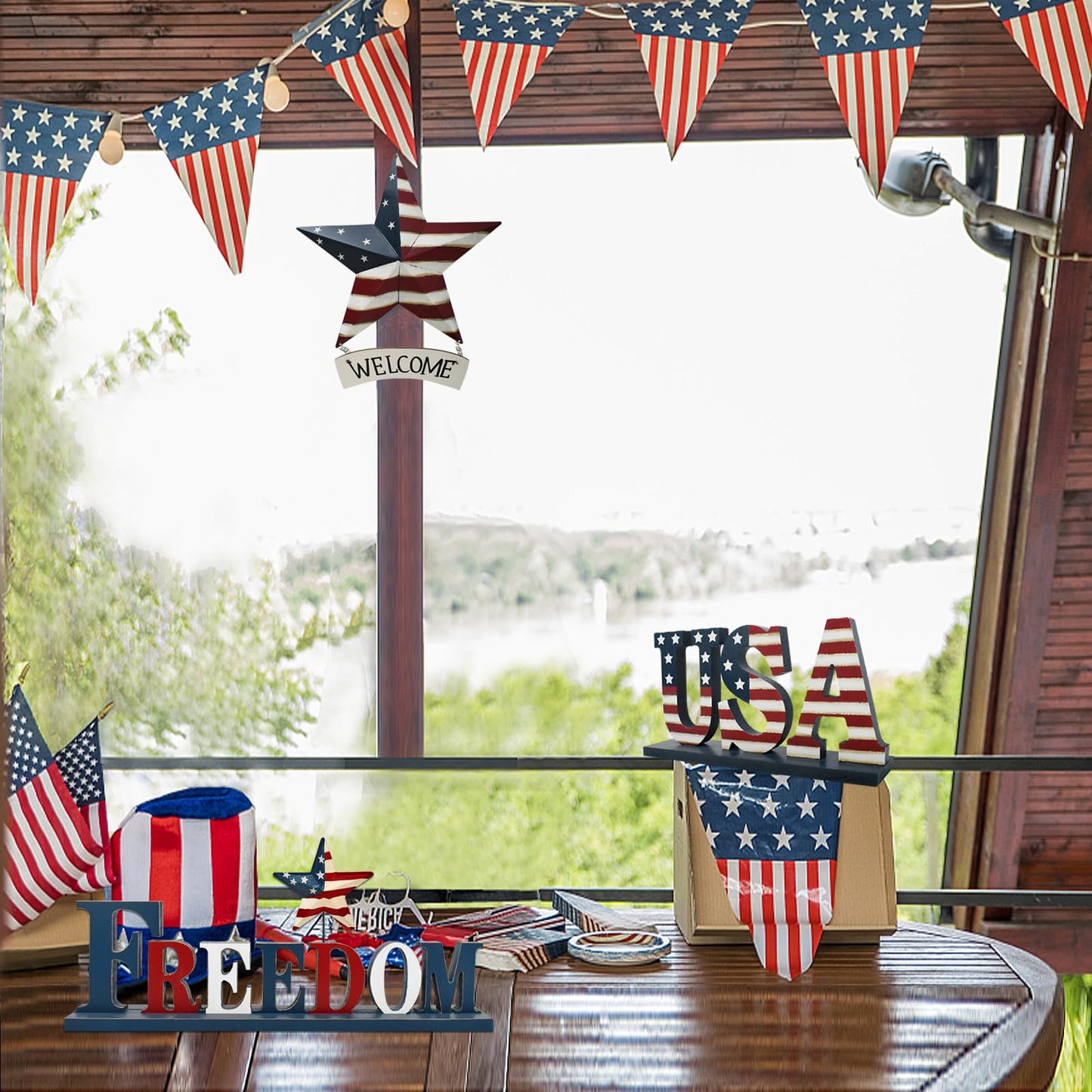 Linfevisi 12 Inch Barn Star Wall Decor Outdoor Patriotic Decorations Hanging Metal Stars American Flag 4th of July Memorial Day Texas Star Wall Art for Western Country Farmhouse Home(B)
