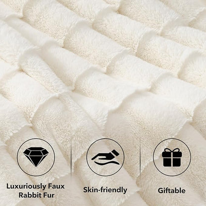 Touchat Luxury Faux Rabbit Fur Throw Blanket for Couch,Super Heavy Warm Cozy Blanket for Sofa Bedroom Living Room,Ultra Soft Fluffy Reversible Plush Blanket for Home Decor Gifts,White