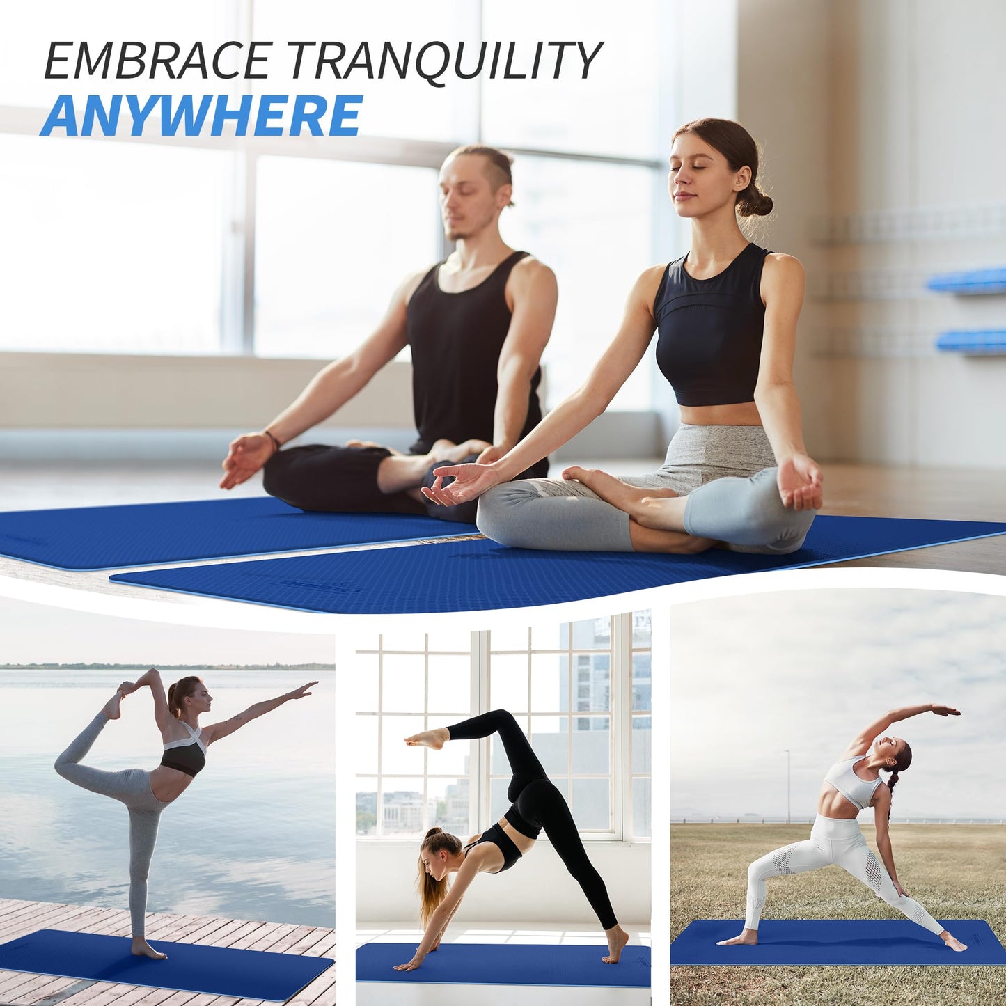 CAMBIVO Yoga Mat for Women Men Kids, 1/3 & 1/4 & 2/5 Inch Extra Thick Yoga Mat Non Slip, 72" x 24" TPE Yoga Mats, Workout Mat with Carrying Strap for Yoga, Pilates and Floor Exercises