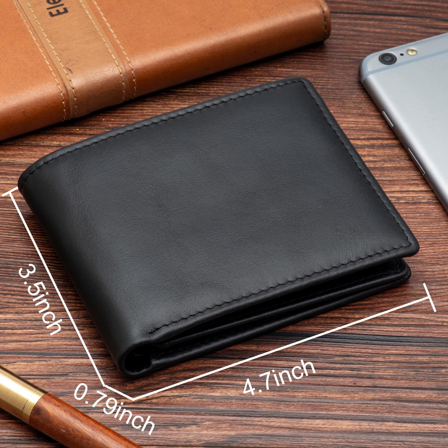 baotuiok Mens Bifold Leather Wallet with 14 Card Slots, 2 ID Windows, Large Capacity, and RFID Blocking Large Wallet for Men