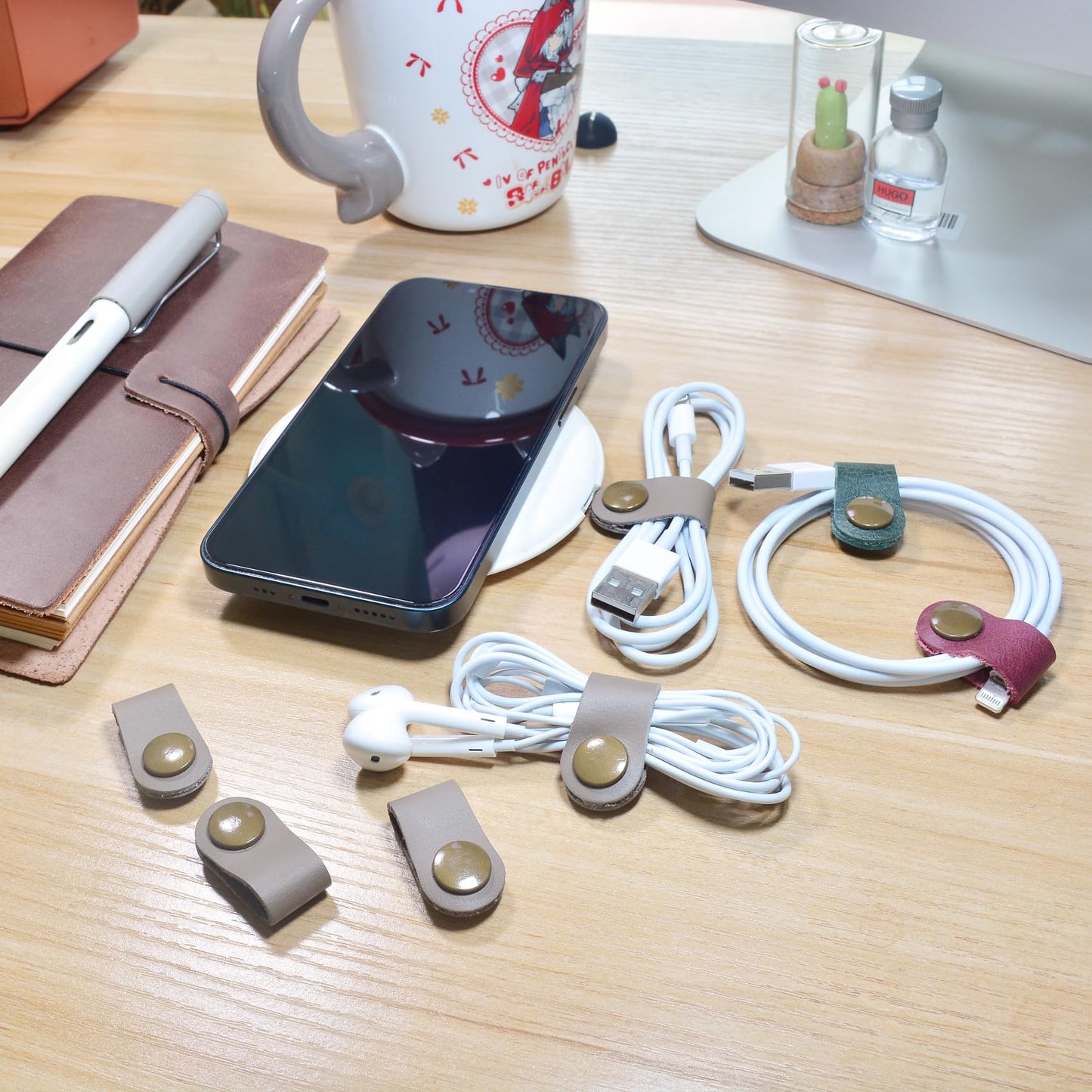 CAILLU Cord Organizer,Cord Keeper,Cable Organizer USB Holder,Cable Management,Cable Straps,Earbud case,wrap Headset Winder,Phone Earphone Clips Ties (gray Cord Organizer)