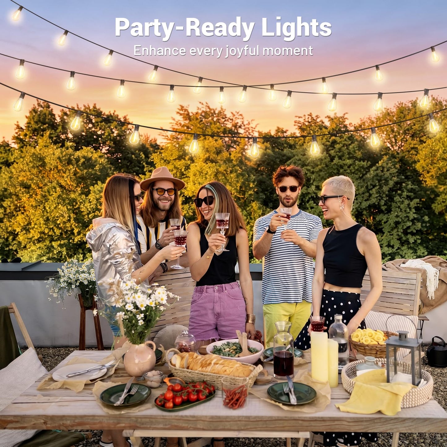 Amzrap 120FT Outdoor String Lights, 30+2 LED Shatterproof Bulbs with Remote & Timer,2700K Dimmable Waterproof Hanging Decor for Backyard, Garden, Porch, Balcony, Wedding Party Lighting