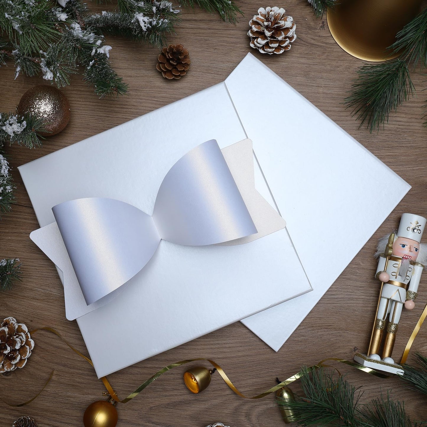 LaRibbons Large White Gift Boxes with Lid and Bow – 10x10x10 Inch Collapsible Square Box for Birthday, Wedding, Baby Shower, Christmas, Party Gifts, All Occasion