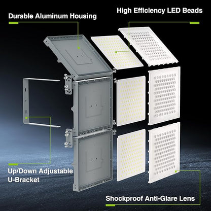 STASUN 900W LED Flood Light, Mini Series Stadium Lighting, 90000LM 6000K Daylight White, IP66 Waterproof, 3 Adjustable Panels, Outdoor Floodlight for Football, Basketball Court, Tennis, Soccer Field