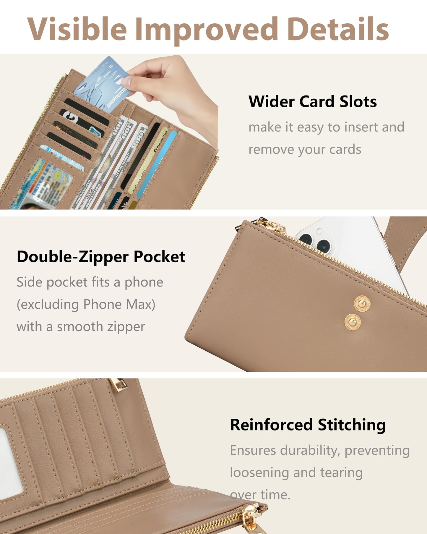 Sunpour Women’s Wallet,Thin RFID Blocking Leather Wallet for Women Credit Card Holder Travel Wallet with Zipper Pocket (Camel)