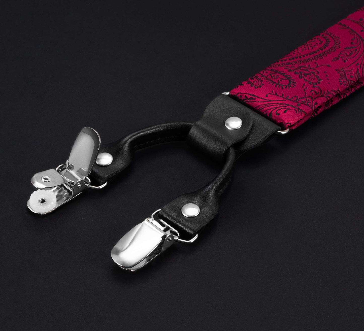 TIE G Paisley Suspender, Bow Tie, Pocket Square Set for Men's Tuxedo Suspenders : Adjustable Braces, Strong Enhanced 6 Clips (A Wine Paisley)