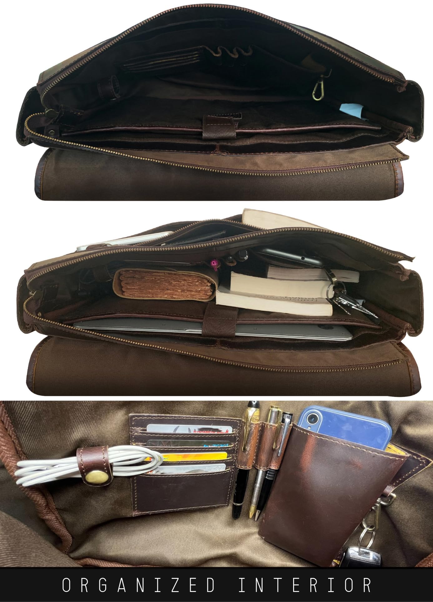 RUSTIC TOWN Leather Messenger Bag for Men Women - Full Grain Leather Laptop Satchel Office Shoulder Bag (16-Inch, Dark Brown)