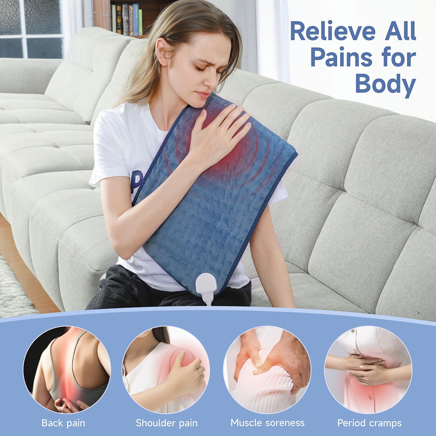 Heating Pad for Back, Large Heating Pads for Body Muscle Pain Cramps Relief, 6 Heat Settings Machine Washable Electric Heating Pad, Birthday Christmas Gifts for Women Mom