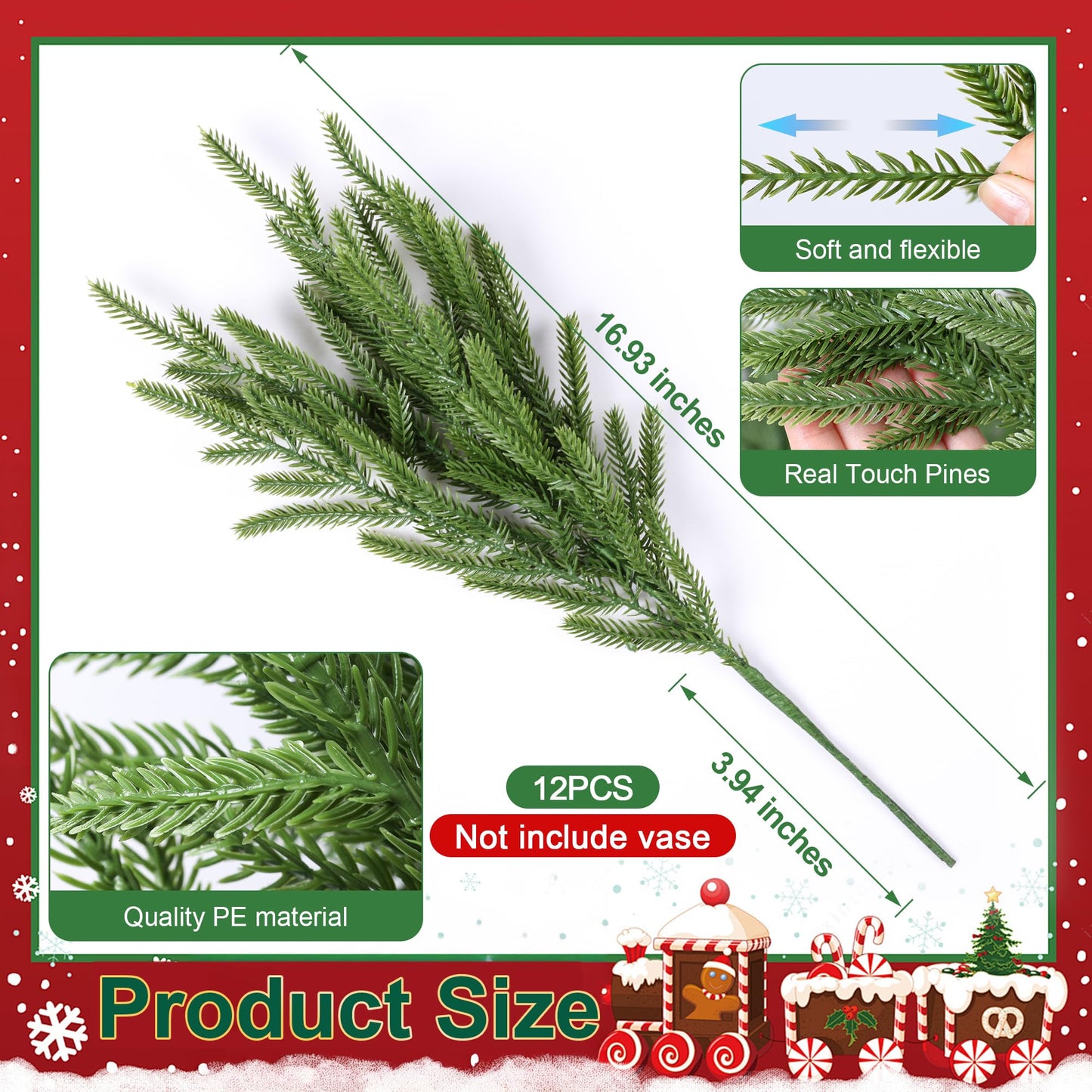 HyeFlora 14 PCS Christmas Norfolk Pine Stems with Small Pine Cones Branches, 19 In Real Touch Artificial DIY Greenery Pine Needles Picks,Xmas Faux Cedar Pine Branche for Vase Indoor Outdoor Home Décor