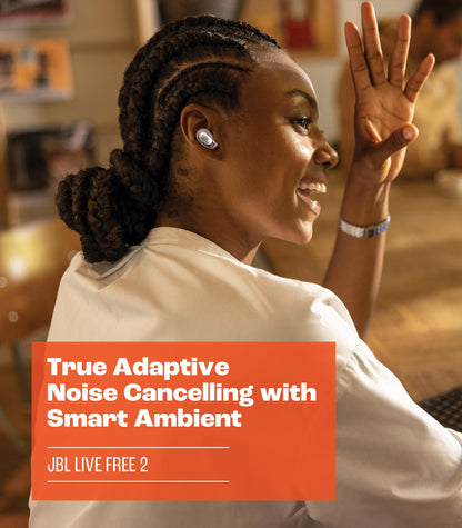 JBL Live Free 2 - True Wireless Noise Cancelling Earbuds, Up to 35hrs of Playtime, 6 mics for Perfect Calls with Zero Noise, IPX5 Waterproof, Oval Tubes for Better Comfort, Isolation, & bass (Black)