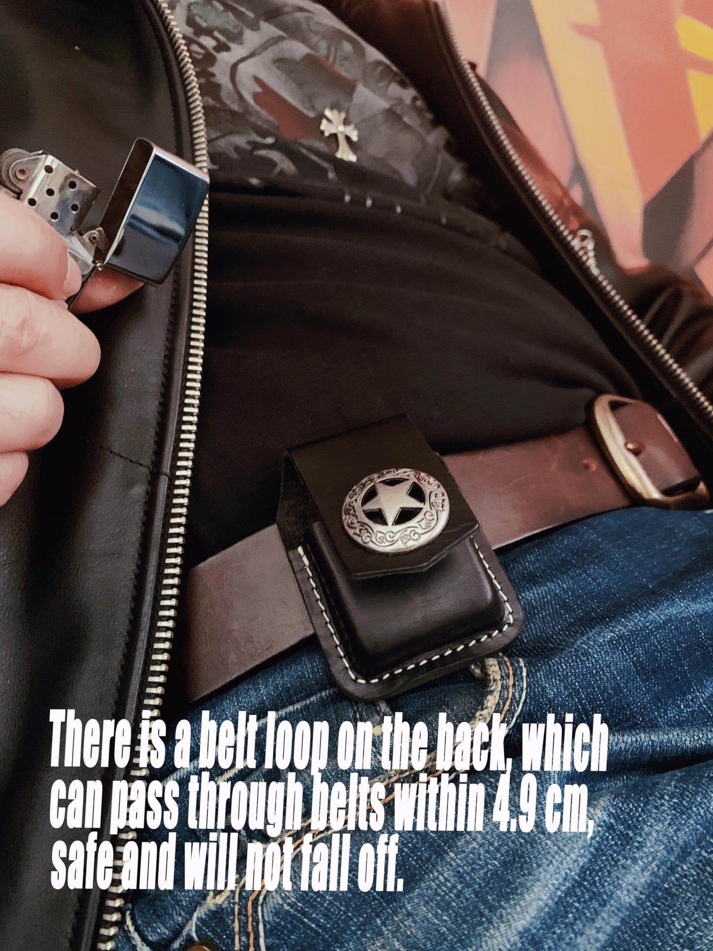 Fliptop Leather Lighter Pouch Case Holder,Kerosene Windproof Lighter Belt Case,Handmade Cowhide Lighter Holder with Pocket Belt Loop,Fits Standard Windproof Lighters