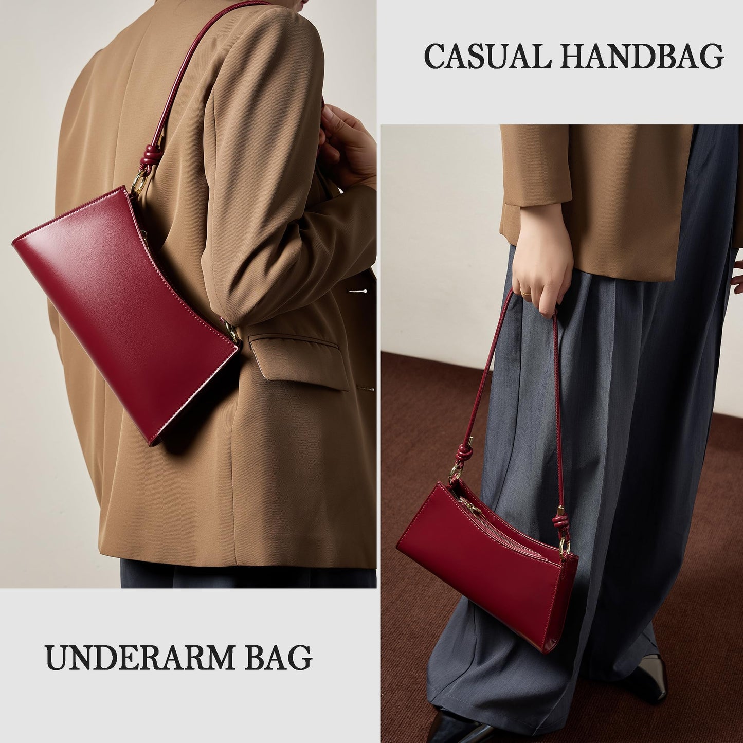 SYMENGR Genuine Leather Evening Bag for Women Stylish Hobo Handbag Shoulder Bags(wine red)