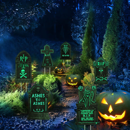 6 Pieces Halloween Decorations Yard Signs Stakes Fluorescence Warning Signs Props Outdoor Decor Scary Creepy Theme Garden Signs for Haunted House Outside Garden Lawn Yard (Novelty Style)