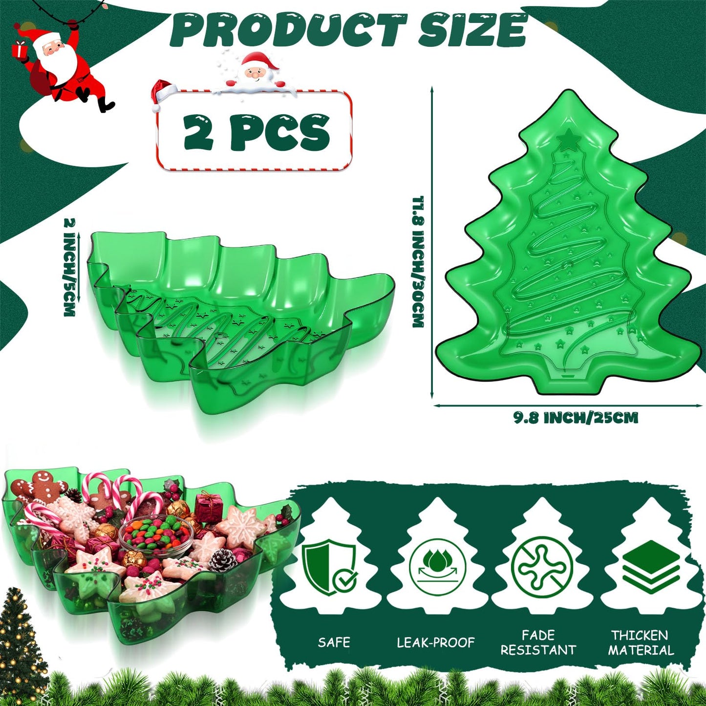 Wiwiqing 2 Pcs Christmas Tree Shaped Serving Tray Plastic Green Christmas Serving Platter Reusable Xmas Snack Tray Food Holder Appetizer Platter for Winter Xmas Themed Party Supplies Home Decoration