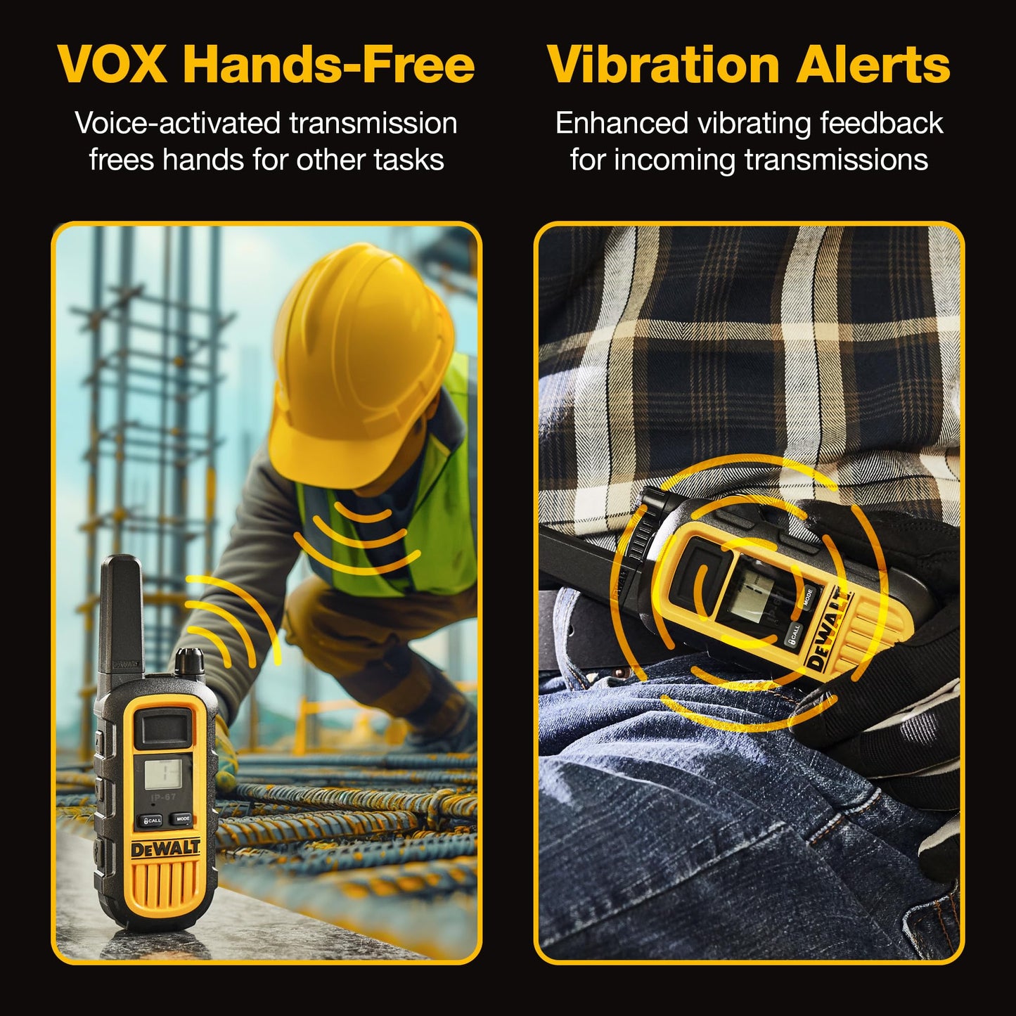DEWALT DXFRS800 FRS Walkie Talkies Long Range 2 Way Radio, 2 Watt, Waterproof & Rechargeable, 2 Pack