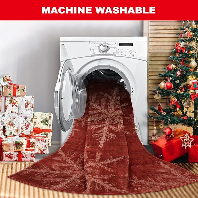 Lahome Snowflake Christmas Area Rugs, 4x6 Indoor Christmas Rug for Bedroom Non Slip Washable Living Room Rugs Holiday Decor Soft Red Rug Throw Carpet for Entryway Kitchen Dining Room(4'x 6',Red)