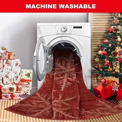 Lahome Snowflake Christmas Area Rug, 2x4 Washable Christmas Kitchen Rugs for Entryway Soft Doormat Indoor, Small Red Rug Non-Slip Holiday Decor Entryway Rugs for Bathroom Bedroom(2x4ft,Red)