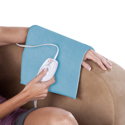 Sunbeam Standard Size Heating Pad, 12"x 15", For Back, Neck, Shoulder, and Period Cramp Pain Relief, 3 Heat Settings, Compact Storage Solution, Auto Shut-Off, Machine-Washable, Gifts For Mom & Wife, FSA/HSA Eligible, Grey