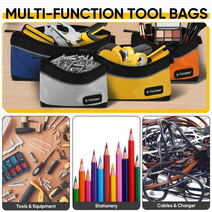 TICONN Tool Pouches with Zipper, 1680D Oxford Small Tool Bags, Waterproof Utility Bag Zipper Pouch for Tool Organizers and Storage (3 Pack Combo)
