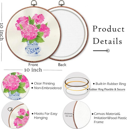 Threegoat Chinoiserie Spring Floral Framed Round Wall Art,Blue and White Hydrangea Flowers Wall Art Decor for Bedroom,Vintage Wall Hanging Decor for Grand Millenial Grandmillennial Home - A07