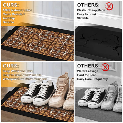 BEHERO Boot Tray Shoe Mat Decorative Patterned, Rubber Boot Matt Tray Indoor and Outdoor Use, 16" x47.5" Shoe Cleaning Mat Non-Slip, Shoe Storage Waterproof with Artistic Prints for Entryway (Brown)