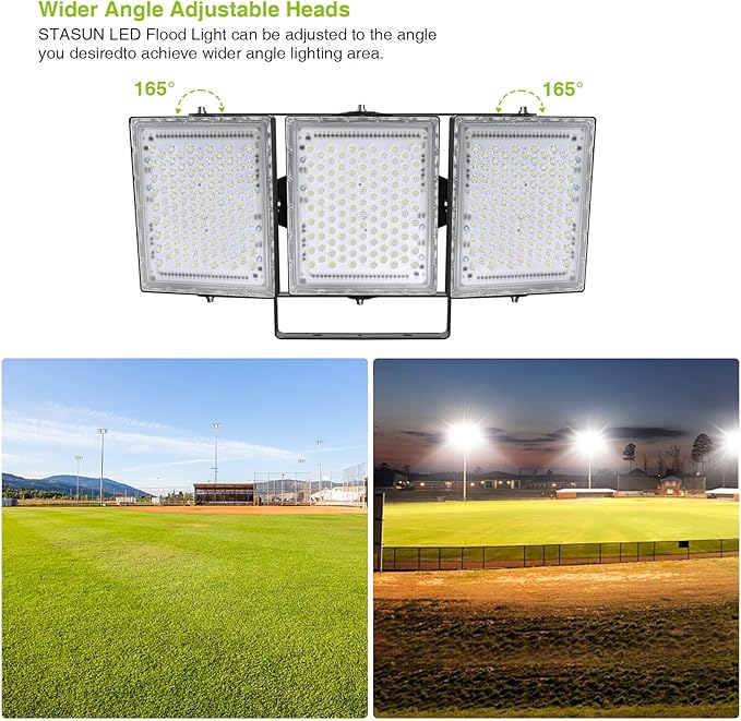STASUN Flying Series Pro 600W 60000LM LED Flood Light Outdoor - IP66 Waterproof, 6000K Daylight White, 3 Panel Adjustable for Stadium, Arena, Yard, Street & Parking Lot Lighting