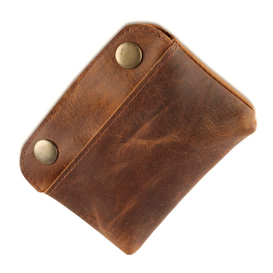 CestAntiQ, Handmade Leather Double Snap Pouch, Coin Purse, Cash & Card Holder, Makeup Bag, Cable Organizer - Minimalist Leather Snap Wallet, Durable Clasp Pouch for Travel & Accessories