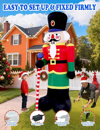 8FT Christmas Inflatables Outdoor Decorations,Inflatable Nutcracker Soldier Build-in LED Light-Christmas Blow Up Yard Decorations for Holiday Garden Lawn Yard Patio