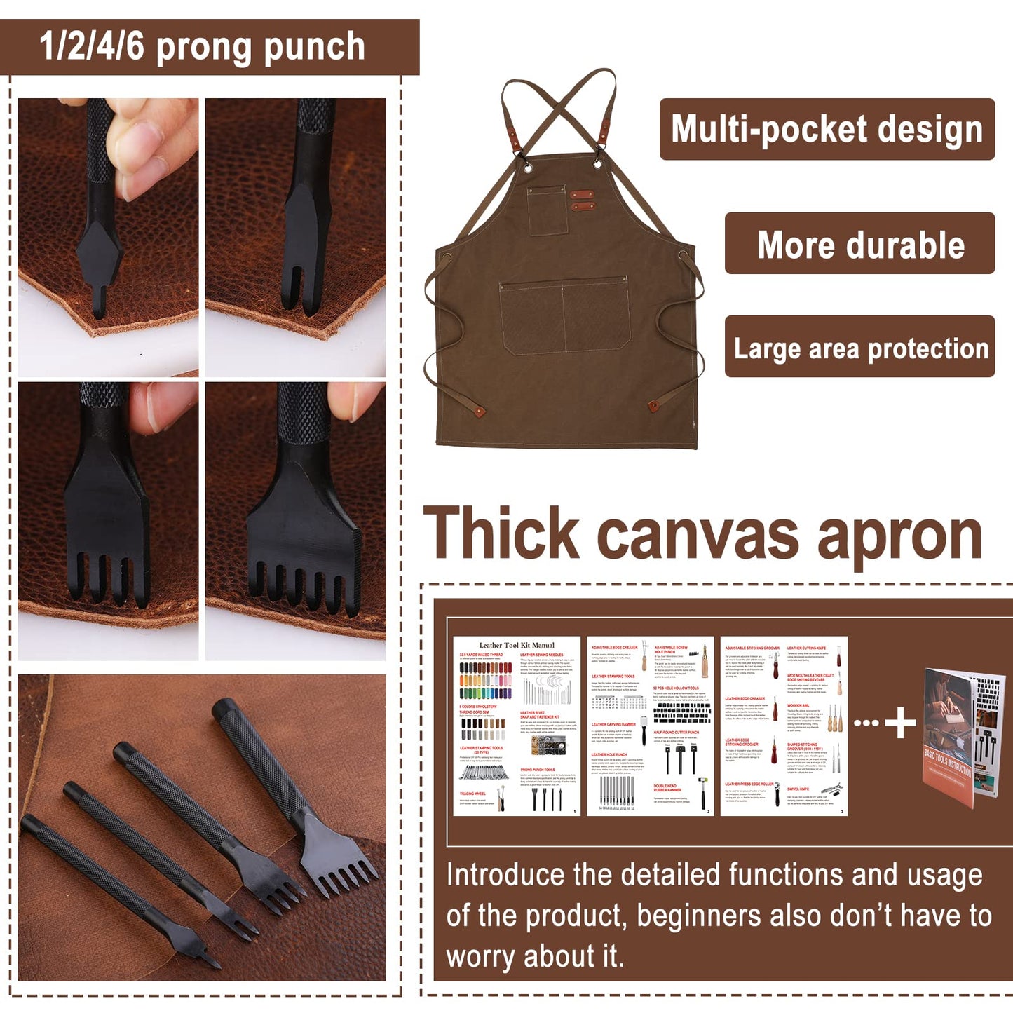 628Pcs Leather Working Tooling Set for Beginners, Starter Working and Tool Supplies with Leather Pony, Tooling Box, Stamping Punching Tools, Sewing Thread, Rivets Kit for DIY Crafts