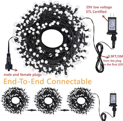 LED Christmas Lights Outdoor,300LED 105Ft 8 Modes Plug-in Connectable Waterproof Globe String Lights for Outdoor & Indoor Decorations (Warm White)
