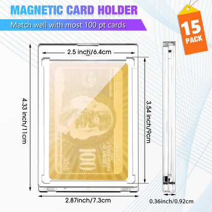 SATINIOR 15 Pcs 100 Pt Magnetic Card Holder, Holder Case Clear Protectors for Thick Baseball Football Hockey Cards