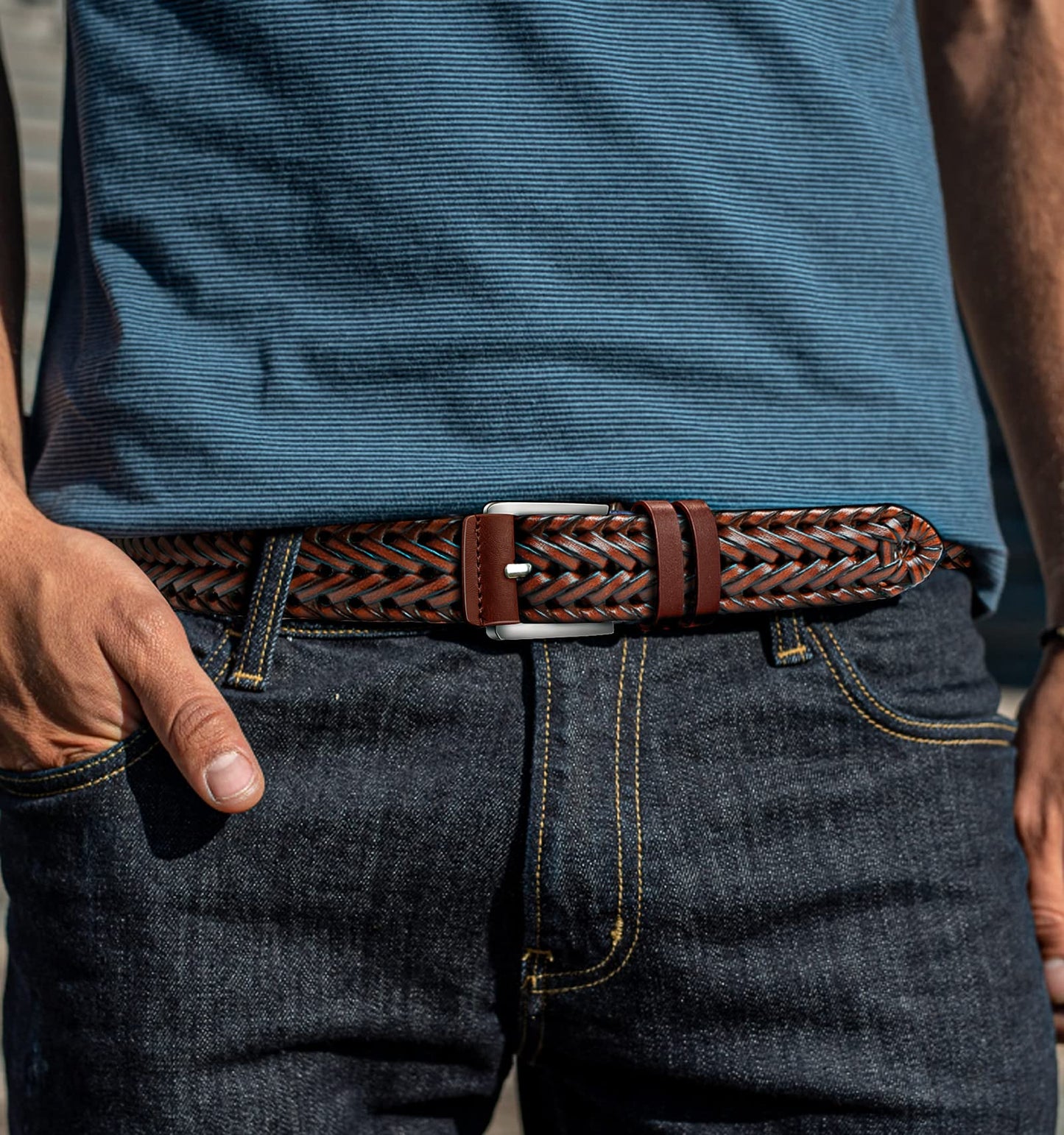 BULLIANT Mens Belts,Leather Woven Braided Belts for Gift Men Casual Jeans Golf(Light Brown,32"-36" Waist Adjustable)