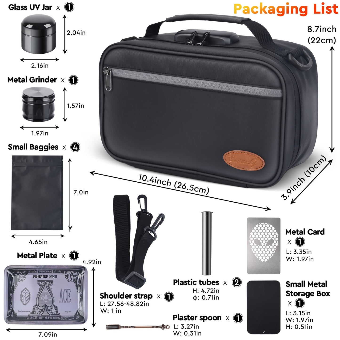 BOYISTARG Large Smell Proof Bag with 8 Small Items, Portable Smell Proof Storage Case with Combination Lock For Home and Travel, Black