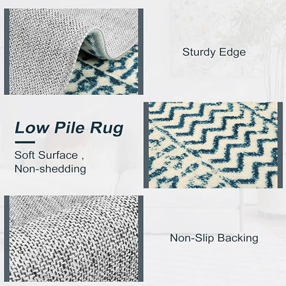 Moroccan Runner Rug 2'6''x8', Non Slip Hallway Runner Rugs for Kitchen Floor, Soft Low-Pile Entry Way Rugs Indoor Floor Carpet for Bedroom Bathroom Laundry Room
