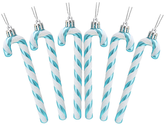 Christmas Concepts® Pack of 6-13cm Glitter Candy Cane Christmas Tree Decorations/Ornaments (Turquoise & White)