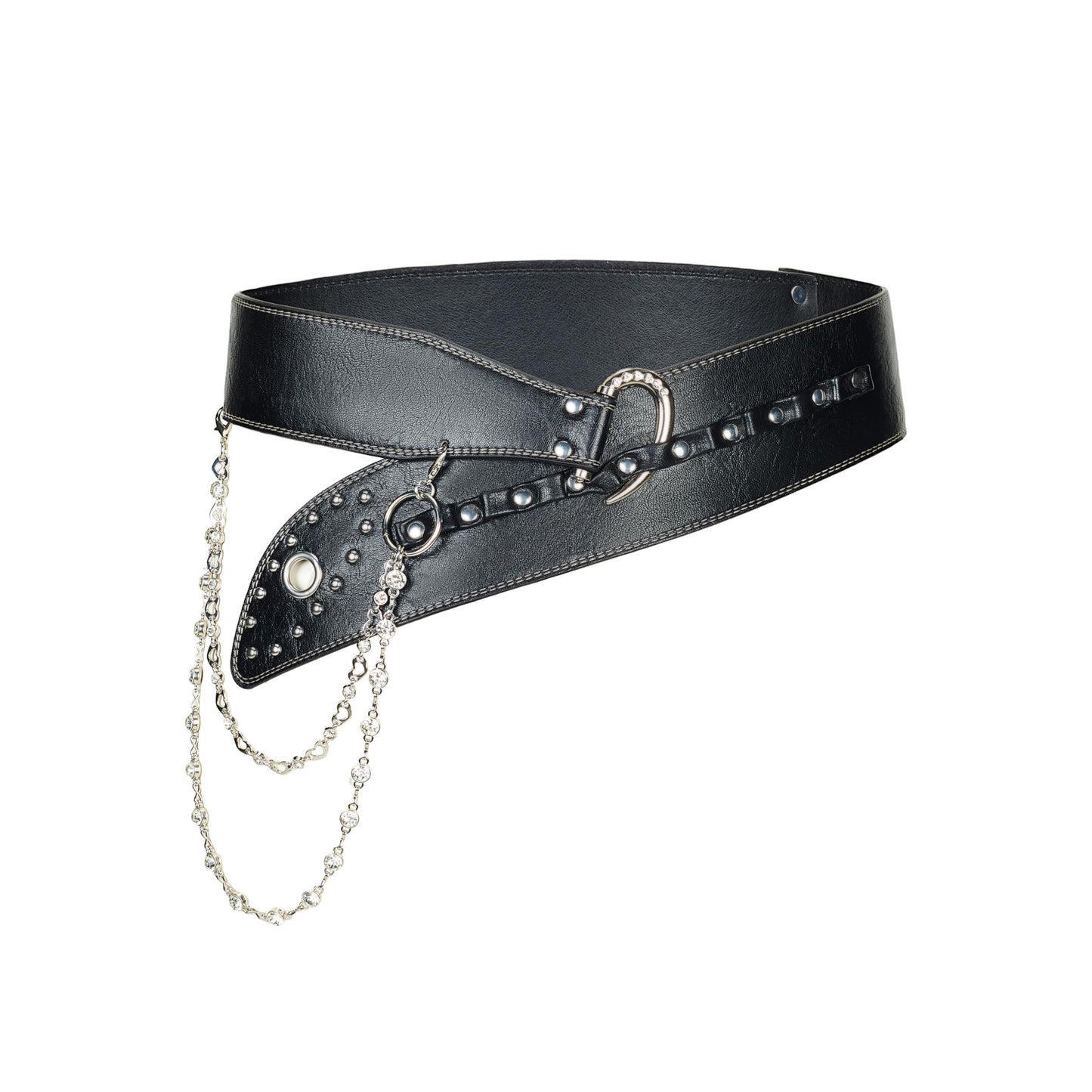 VQYVRZC Goth Belt for Women Wide Black Punk Accessory Studded Rivets with Detachable Crystal Waist Chain Rock Rave Emo Style