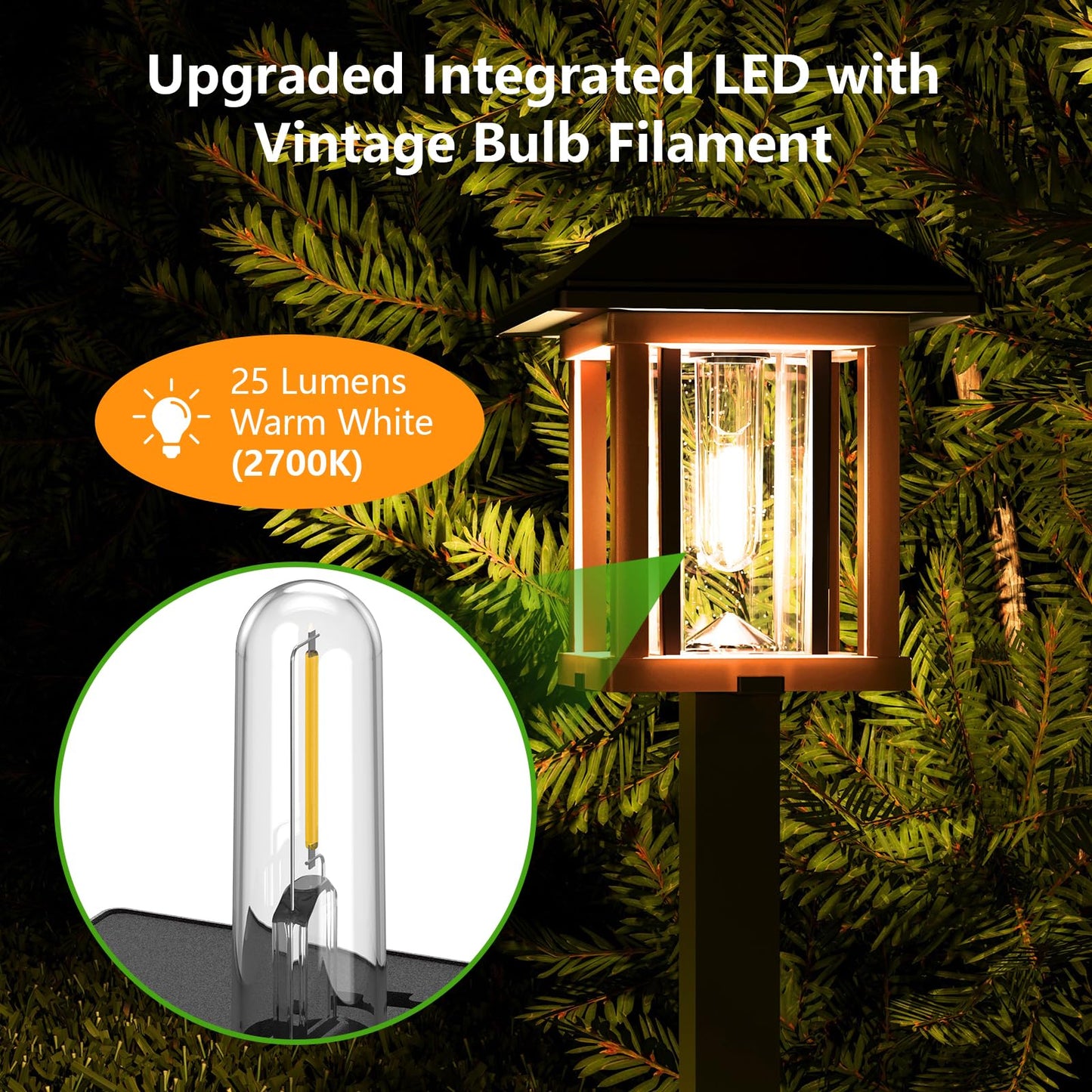 XMCOSY+ Solar Pathway Lights Outdoor, 25 LM LED Garden Lights with Seed Glass, 2-Tone Bronze & Wood Colour, IP65 Waterproof Solar Powered Lighting for Yard Landscape Driveway Walkway (Warm White)