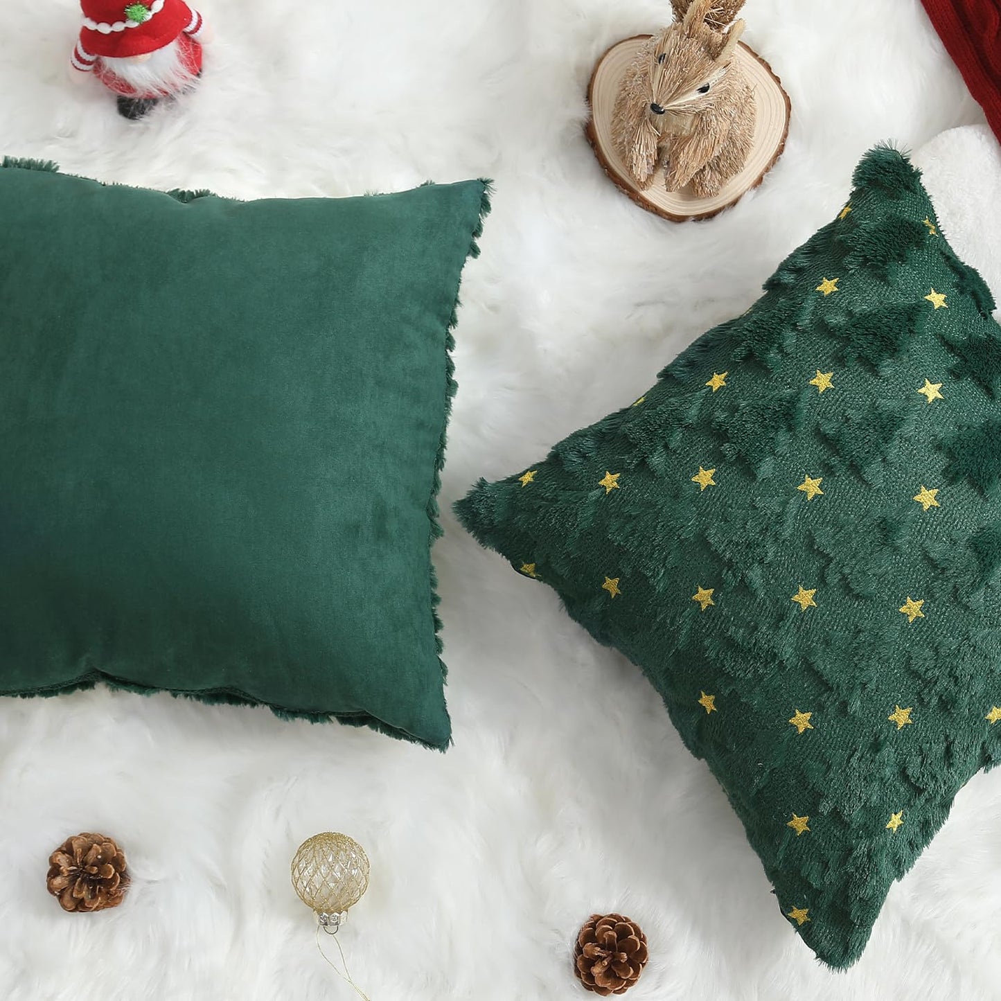 Allorry Christmas Pillow Covers 18 x 18 inch Set of 2 Dark Green Christmas Tree Pillow Covers Decorations Plush Faux Fur Soft Cushion Case for Winter Xmas Holiday Home Bedroom Sofa Decors PT004-A18