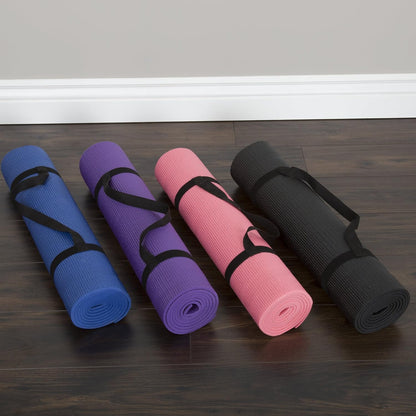 Yoga Mat - Thick Double-Sided Foam Gym and Workout Equipment - Padded Fitness Surface for Pilates with Carrying Strap by Wakeman (Purple)