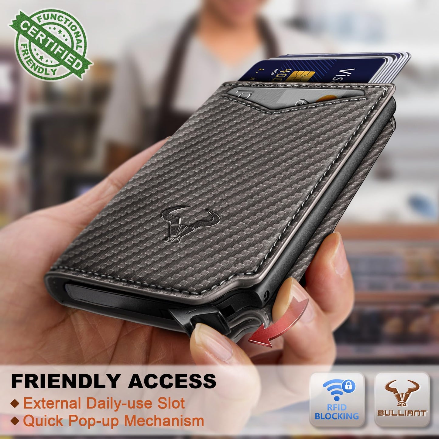 BULLIANT Men Wallet Leather Wallet Card Holders Money Clip for Men 10Cards-Magnetic Flip on Metal Case