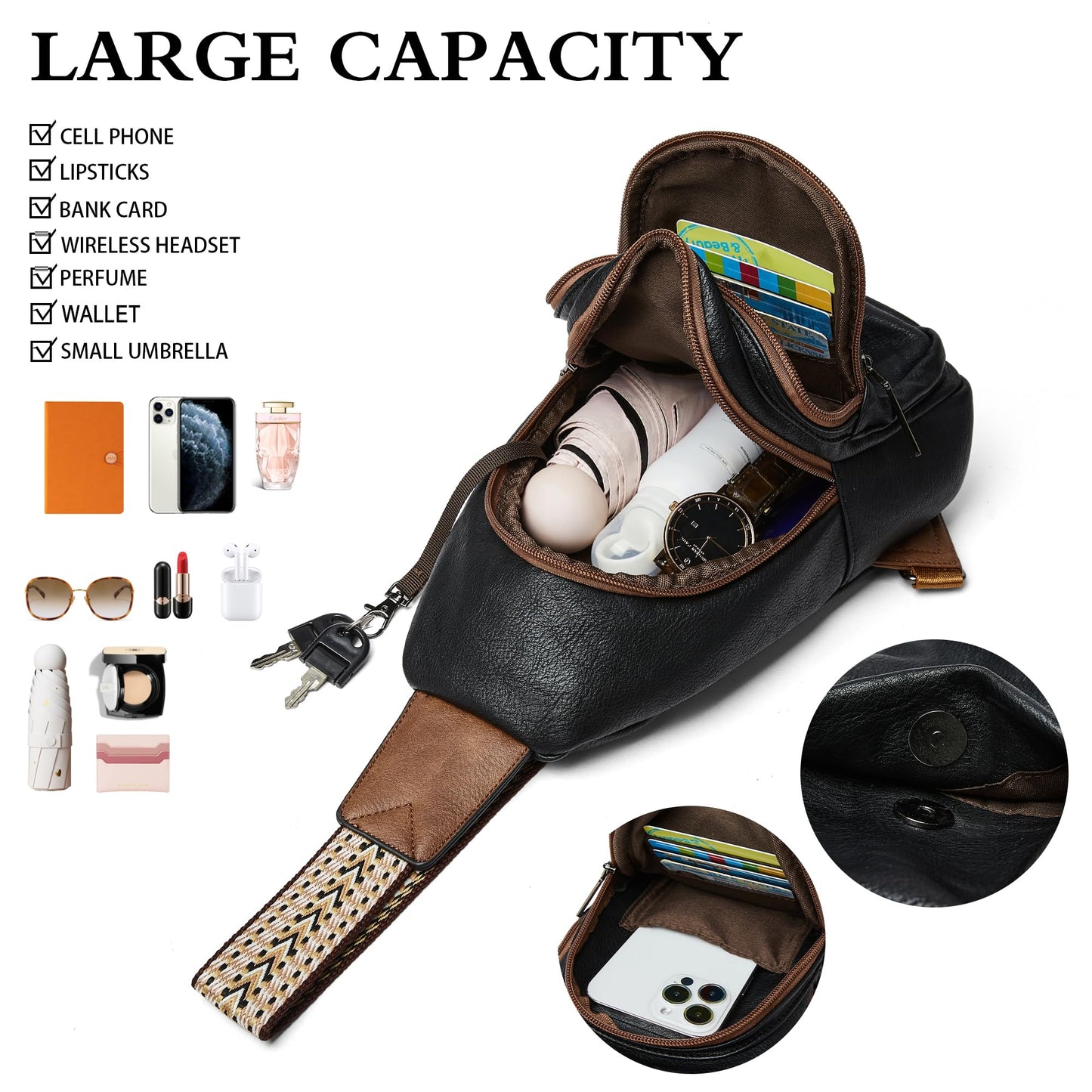 Mroede Sling Bag Crossbody Bags for Women Small Cross Body Bag Fanny Packs Chest Sling Purse for Daily Travel Leisure Sport