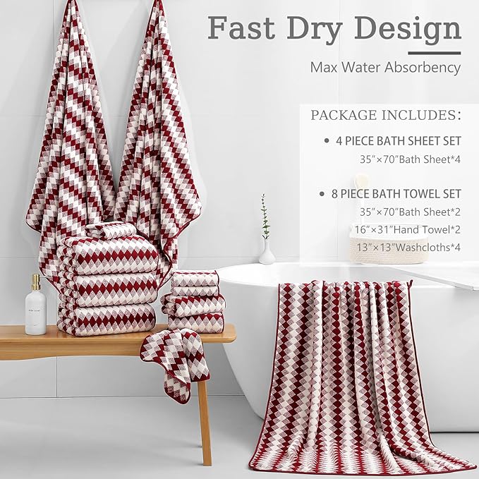 4 Piece Bath Towel Set Oversized Bath Sheet 35"x70" Bathroom Towel Extra Large