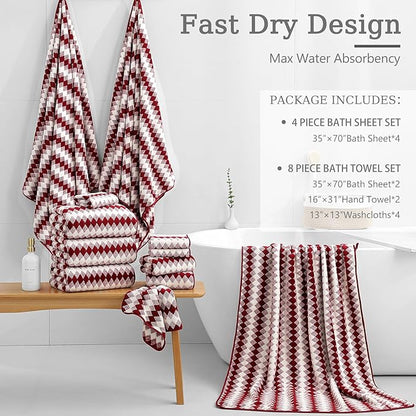 4 Piece Bath Towel Set Oversized Bath Sheet 35"x70" Bathroom Towel Extra Large