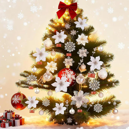 76Pcs Christmas Tree Decorations Set, Silver Assorted Ornaments with Large Shatterproof Plastic Balls, Star Tree Topper, Glitter Berries Stems, Ribbon for Indoor Garland Home Holiday Wedding Decor