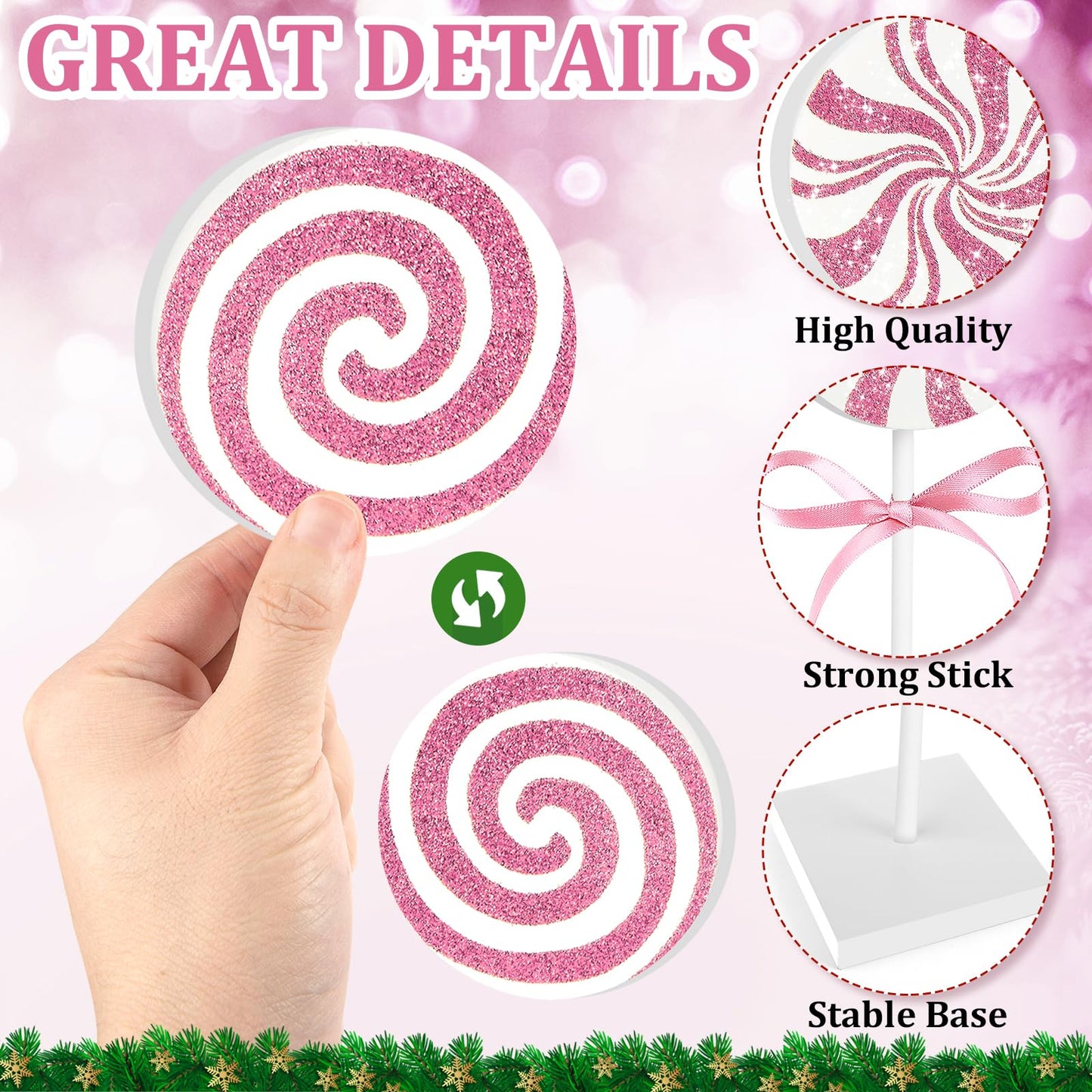 3 Pieces Christmas Table Decorations Wood Candy Set, Pink Christmas Tiered Tray Decor,Rustic Candy Table Decorations for Home Tables (Pink)
