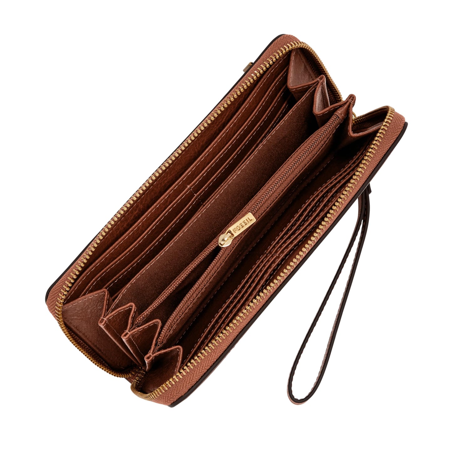 Fossil Women's Logan Leather Wallet, RFID Blocking Wallet for Women, Zip-Around Clutch with Wristlet Strap, Brown