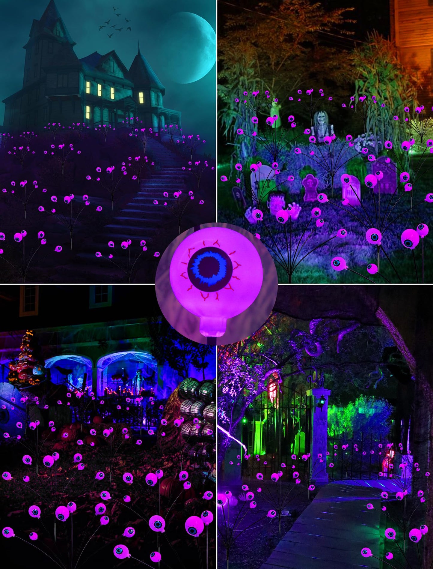 KerKoor Solar Halloween Lights Outdoor Decorations - 4 Pack 32 LED Solar Eyeball Lights for Yard, Scary Eyeballs Halloween Light for Outside, Pathway, Walkway, Landscape, Garden, Party Decor (Purple)