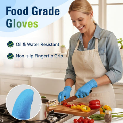 SWIFTLITE Nitrile Gloves, Food Safe Disposable Gloves Latex Free, Blue Rubber Gloves Powder Free for Food Prep, Cooking, Kitchen Cleaning (X-Large, 100)