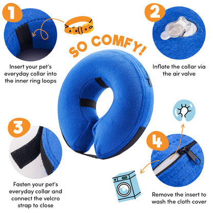 BENCMATE Inflatable Dog Cone Collar Alternative, Soft Dog Cone for Small Medium Large Dogs and Cats, Neck Recovery ECollar Donut Collar After Surgery (X-Small，Blue)