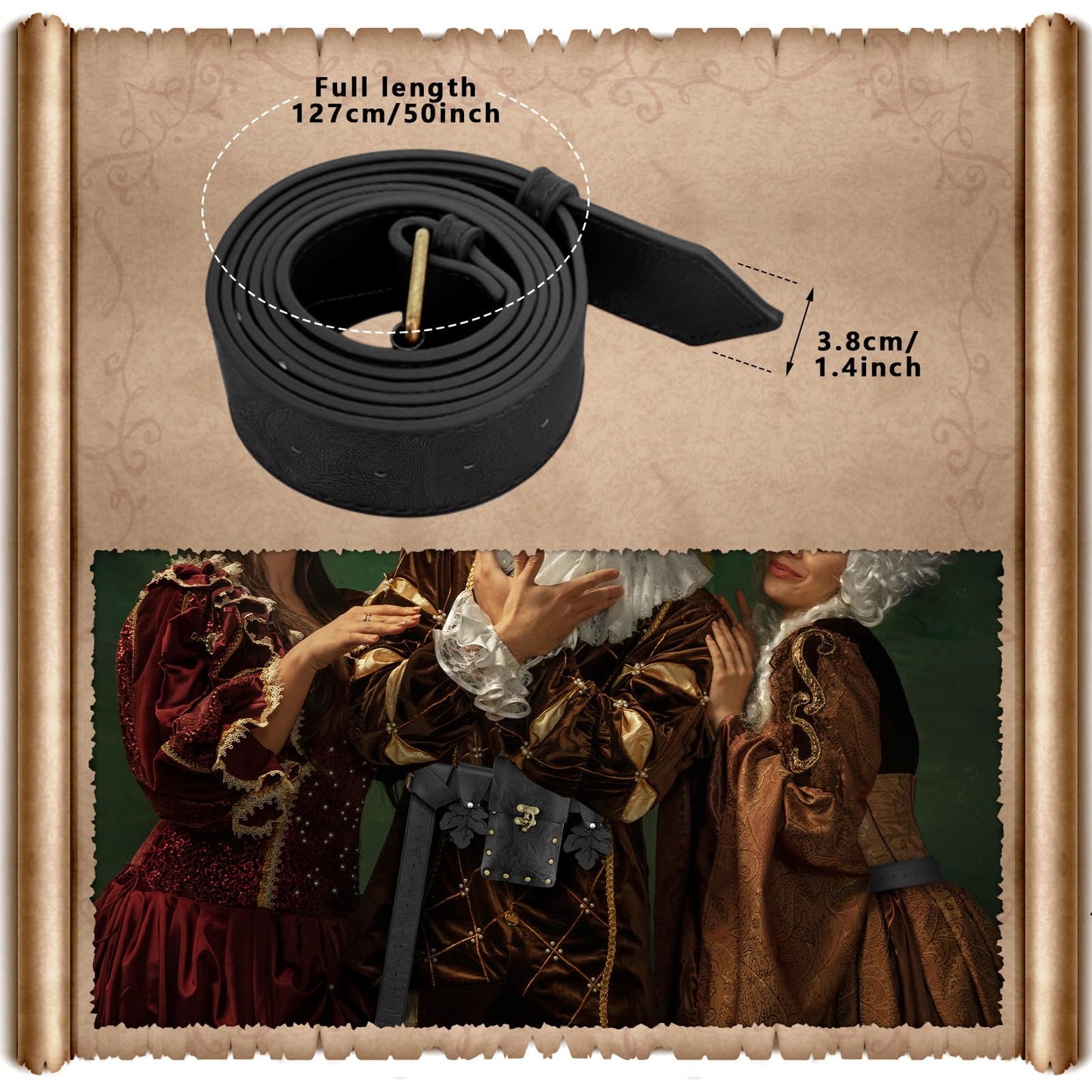 FunMular Renaissance Accessories Costume Women Belt Pouch Medieval Viking Potion Bottles Leather Belt Leaf Skirt Hikes (Black Set)
